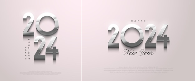 Bonne Année 2024 Avec Silver Metallic 3d Et Numéros élégants Conception Vectorielle Premium Pour Affiches Bannières Calendrier Et Salutations