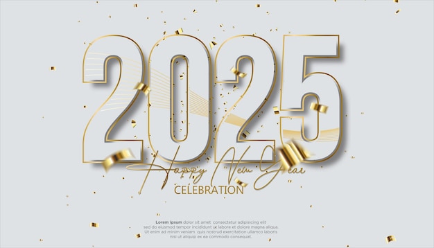 Bonne année 2025 décoration festive réaliste avec des confettis en or pour la fête Celebrate 2025