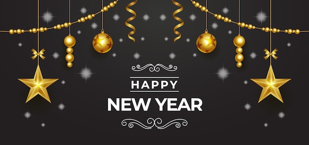 Bonne année 2025 Étoiles d'or et ornements de fête pour une carte de célébration de Noël et du Nouvel An
