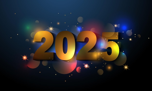 Vecteur bonne année 2025 modèle d'affiche avec bokeh et effets lumineux.