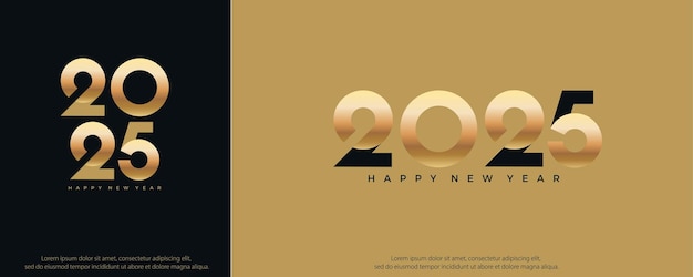 Vecteur bonne année 2025 avec des numéros d'or de luxe modernes design haut de gamme pour les félicitations de la nouvelle année pour les bannières, les affiches ou les médias sociaux et les calendriers