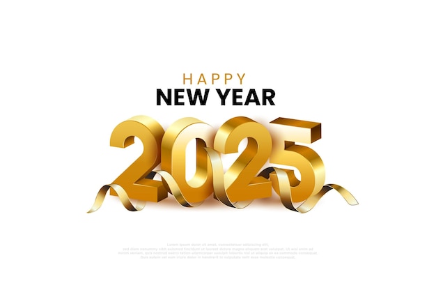 Bonne année 2025 texte en 3D doré avec arrière-plan de Noël
