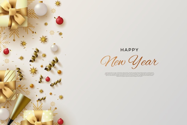 bonne année avec un beau rouleau de ruban