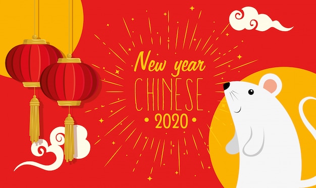 Bonne Année Chinoise 2020 Avec Rats Et Décoration