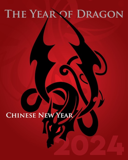 Vecteur bonne année chinoise 2024 année de la bannière du dragon modèle de conception avec dragon noir et fleur