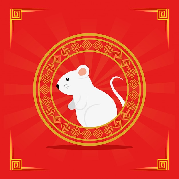 Bonne année chinoise avec rat et décoration