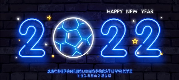 Bonne Année Dans Le Style Néon Dégradé Lumineux Longue Bannière De Mur De Briques Football Ou Championnat De Football ...