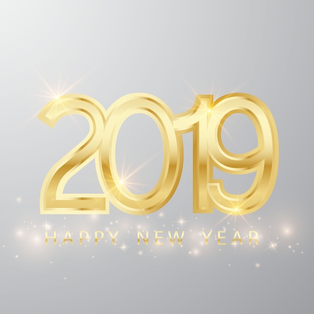 Bonne année design 2019 3D illustration vectorielle doré