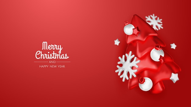 Bonne année et joyeux Noël arrière-plan de vacances de Noël avec des objets 3D réalistes bauble
