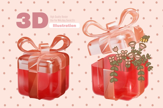 Bonne Année Et Joyeux Noël Joyeux Anniversaire Joyeux Saint Valentin Boîte Cadeau En Verre Transparent Rouge Avec Arc Doré Sur Fond Transparent