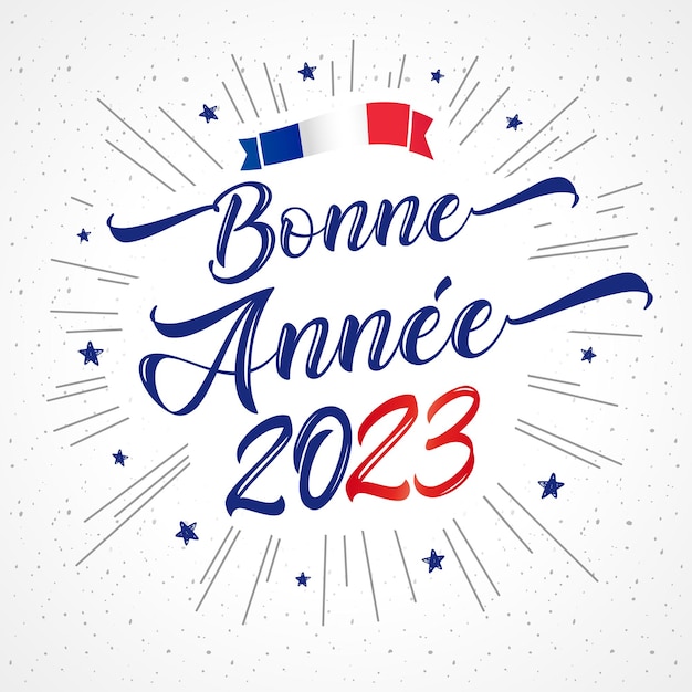 Vecteur bonne annee texte français - bonne année 2023 lettrage carte de vacances. 2023 numéros vectoriels et étoiles