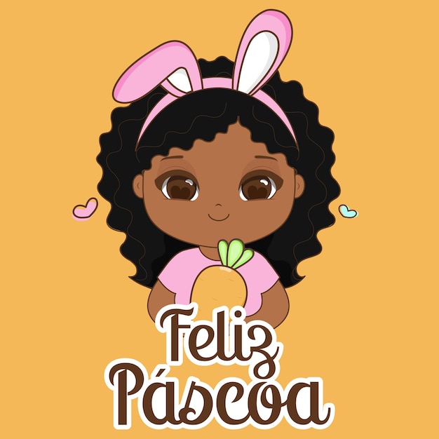 Bonne carte de Pâques à la fille mascotte de Kawaii Vector