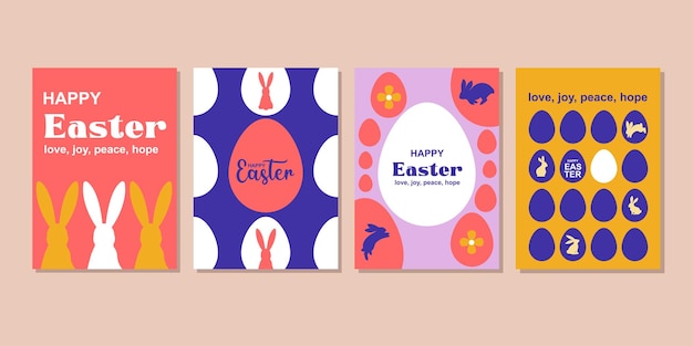 Bonne Carte De Vœux De Pâques, Bannière Commerciale De Mode, Couverture De Médias Sociaux Avec Un Design Plat