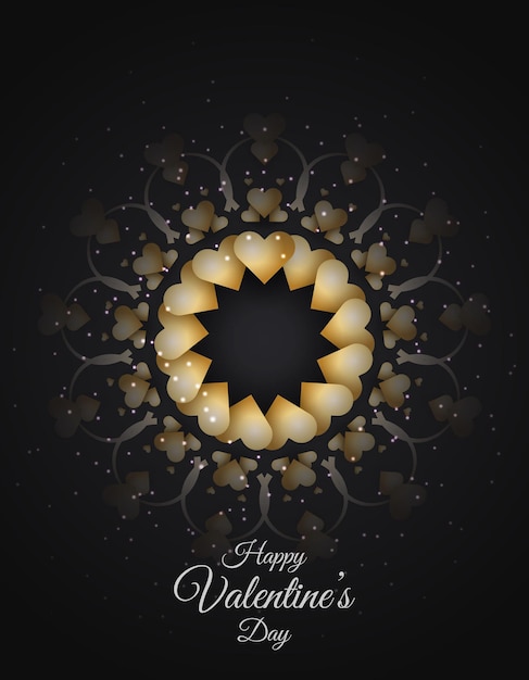 Bonne Carte De Voeux Saint Valentin Avec Mandala Coeur Or Sur Fond Sombre