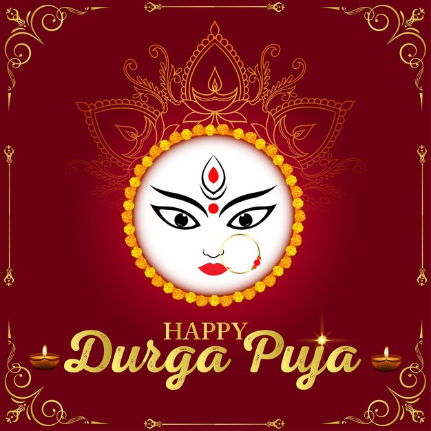 Bonne Conception De Cartes De Festival Indien Durga Puja.