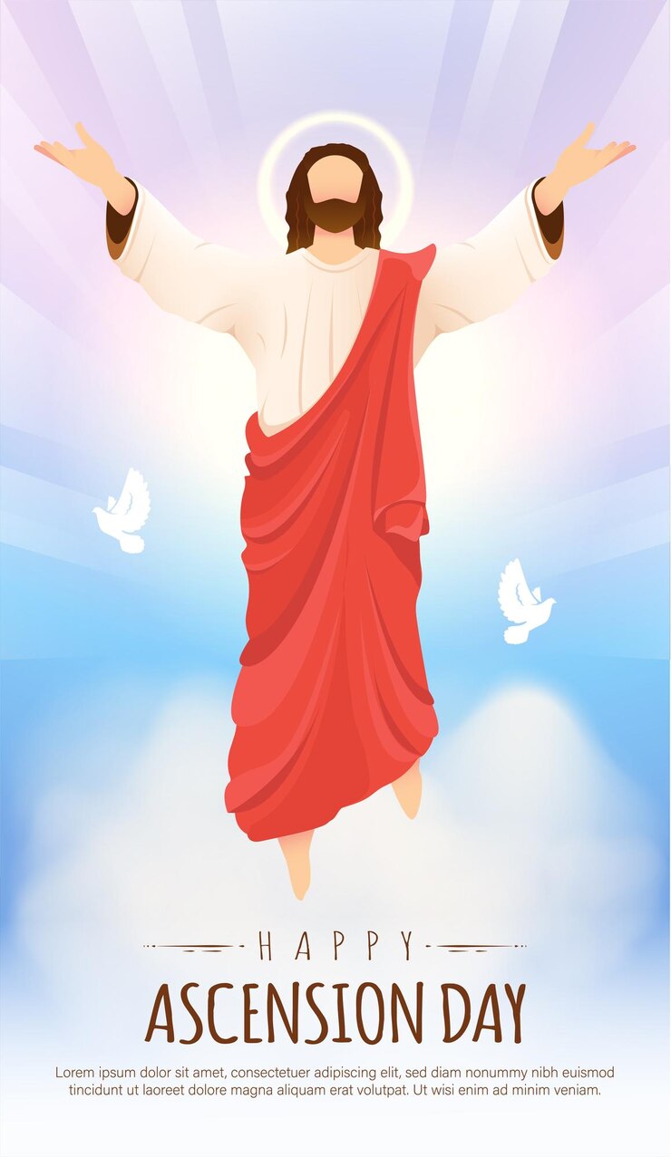 Bonne conception du jour de l'Ascension avec Jésus-Christ au paradis Illustration vectorielle Sacrifice du Messie