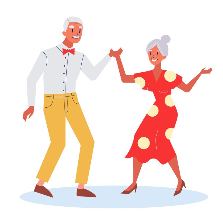 Vecteur bonne danse de vieux couple. senoir femme et homme âgé