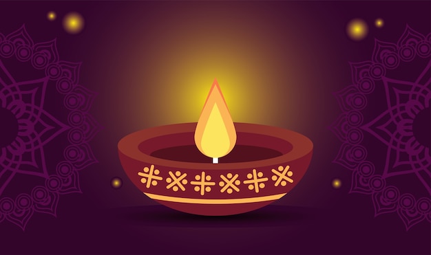 Bonne Fête De Diwali Avec Bougie En Bois Sur Fond Violet