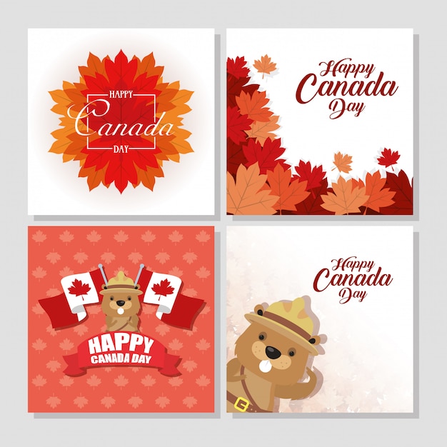 Bonne Fête Du Canada Avec Des Feuilles D'érable Et Du Castor