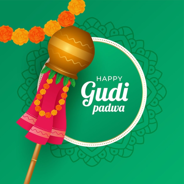 Vecteur bonne fête du gudi padwa affiche de célébration du nouvel an marathi