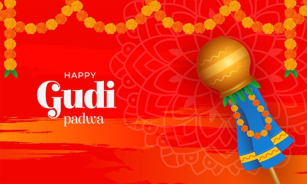 Vecteur bonne fête du gudi padwa célébration du nouvel an hindou