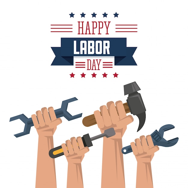 bonne fête du travail avec marteau clé à molette et clé