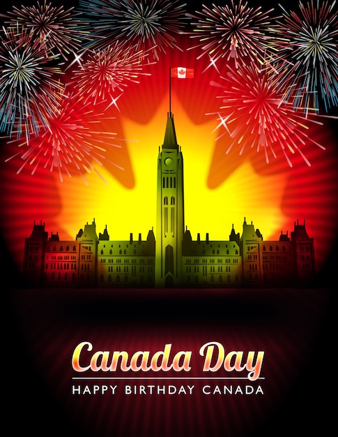 Bonne Fête Des Feux D'artifice Du Canada Sur La Conception De La Colline Du Parlement