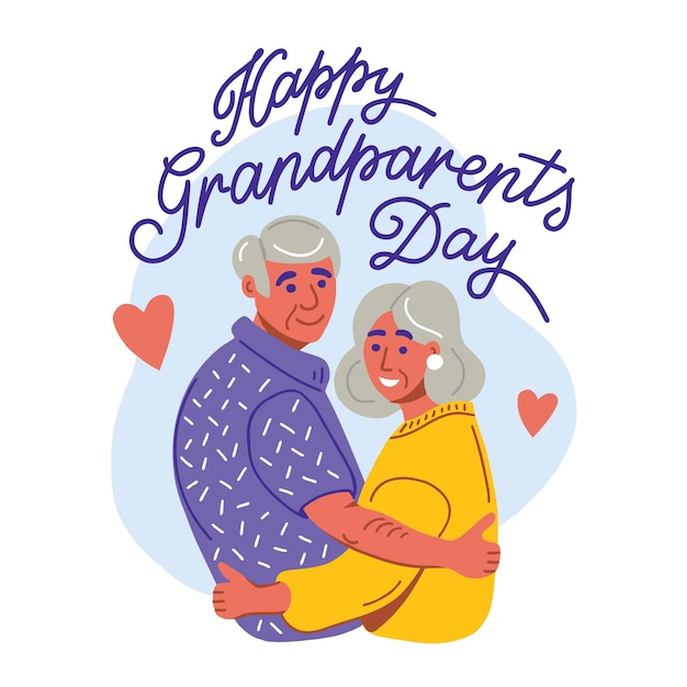Bonne fête des grands-parents Carte postale vectorielle pour la journée des personnes âgées Les personnes âgées s'embrassent et sourientxA
