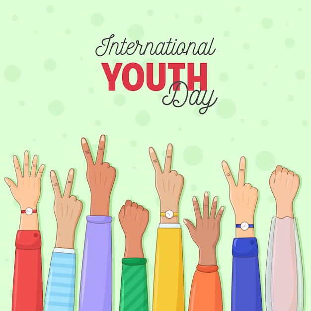 bonne fête de la jeunesse carte de voeux de diverses couleurs mains colorées jeunes groupe concept conception de la journée de l'amitié mains à l'unité et le succès du travail d'équipe aide le concept d'entreprise