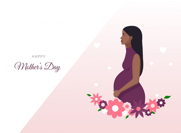 Bonne fête des mères. illustration de femme afro-américaine enceinte. Parfait pour les bannières et les sites Web