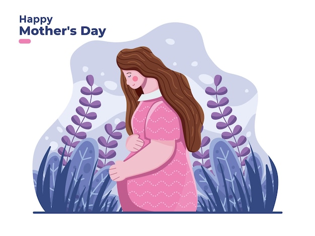 Bonne Fête Des Mères Avec Illustration De Maman Enceinte Avec Fond Floral