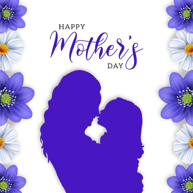 Bonne fête des mères salutations fond blanc bleu bannière de conception de médias sociaux vecteur gratuit