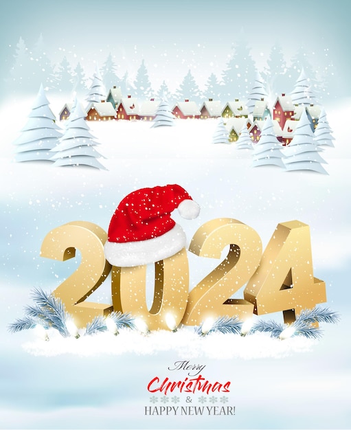Bonne fête de Noël et Nouvel An avec un paysage de Noël et des chiffres