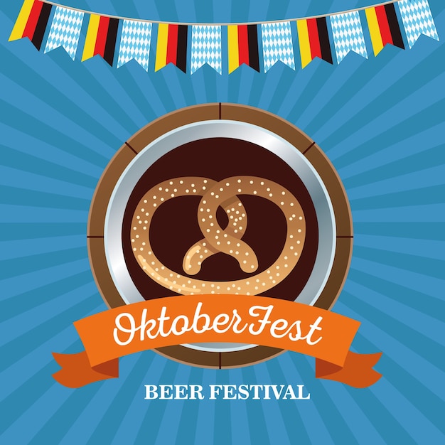 Bonne Fête De L'oktoberfest Avec Bretzel Dans La Conception D'illustration Vectorielle Cadre En Bois