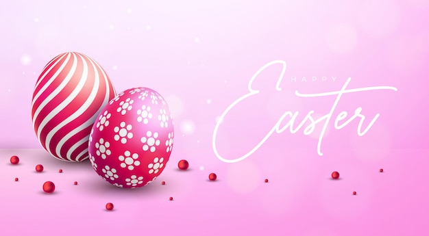 Bonne Fête De Pâques Avec Des œufs Colorés Et Des Lettres Typographiques Sur Un Fond Rose Clair