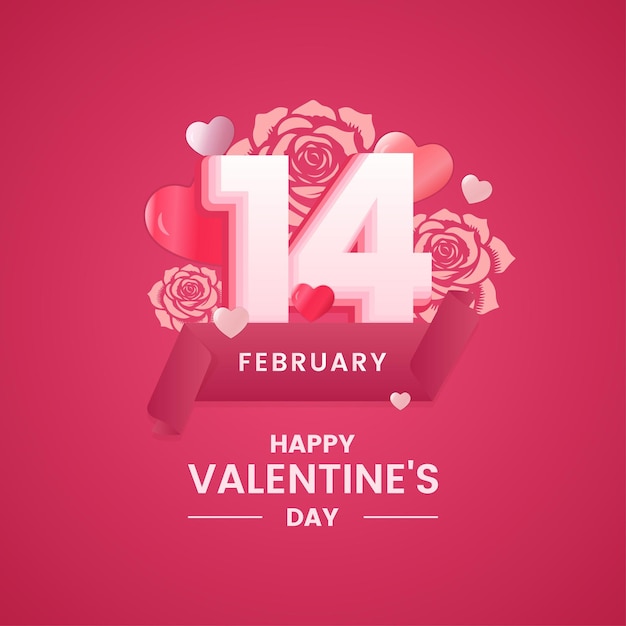 Bonne fête de la Saint-Valentin affiche bannière et carte avec des cœurs roses et cadre fond pastel