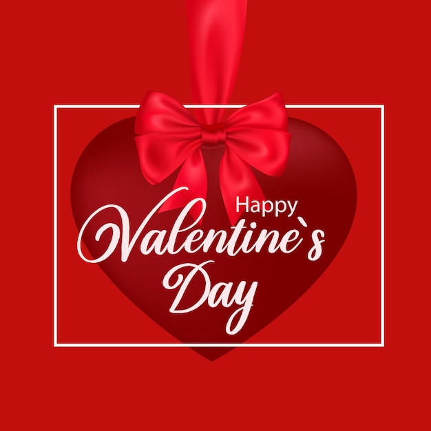Bonne fête de la Saint-Valentin carte de vœux rouge cœur de la Sainte-Valentin rouge avec un nœud de ruban