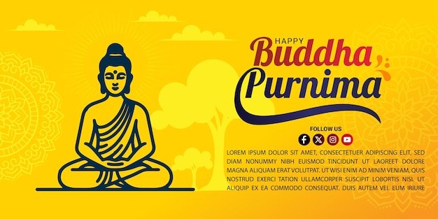 Vecteur bonne journée de bouddha purnima avec un modèle de message sur les réseaux sociaux