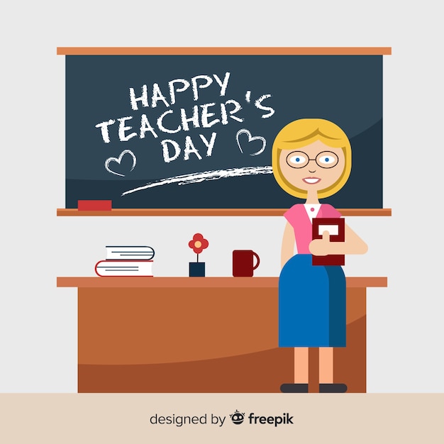 Bonne Journée Du Professeur Monde Avec Enseignante Et Tableau Noir