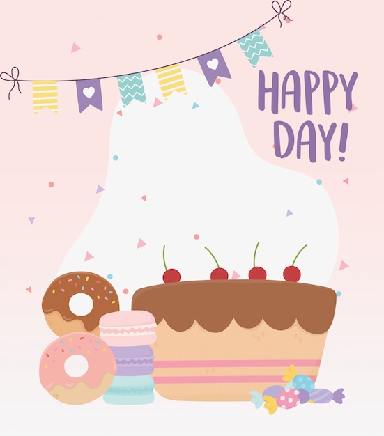Bonne Journée, Gâteau Sucré Donuts Macarons Et Bonbons Illustration