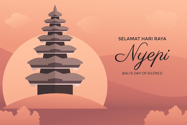 Bonne journée nyepi ou silence de bali aux cérémonies hindoues en arrière-plan du temple