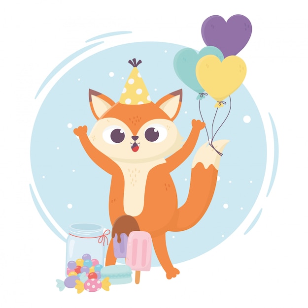 Bonne Journée, Petit Renard Avec Des Ballons De Glace Au Caramel En Illustration De Bâton