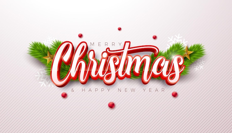 Vecteur bonne noël et bonne année avec une branche de sapin et des lettres de typographie 3d