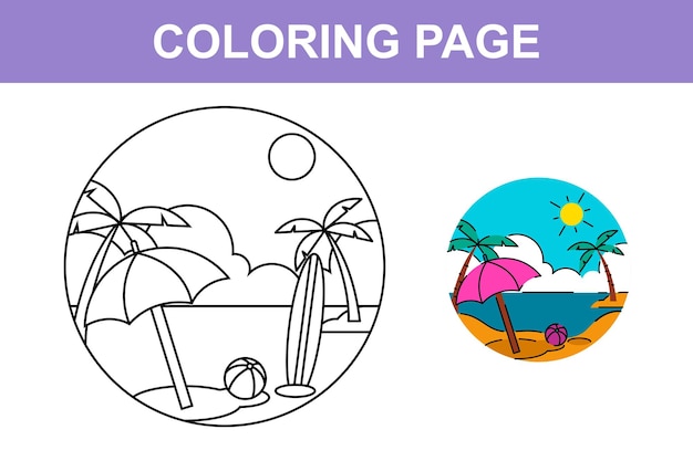 Bonne Page De Coloriage De Vacances D'été à La Plage Pour L'activité Des Enfants