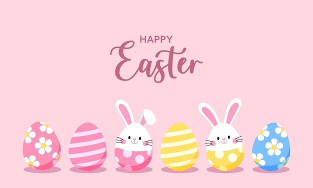 Bonne Pâques affiche carte de vœux œufs de lapin dans le style minimal moderne dessin animé mignon