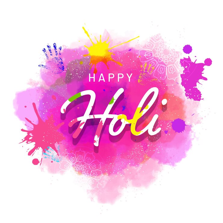Vecteur bonne police holi avec des impressions à la main sur fond d'effet aquarelle splash.