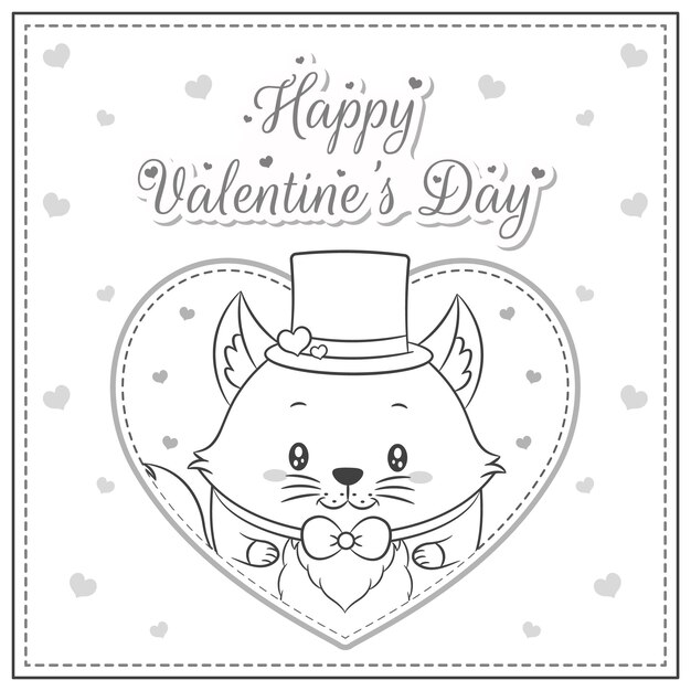 Bonne Saint Valentin Mignon Renard Dessin Carte Postale Grand Coeur Croquis à Colorier