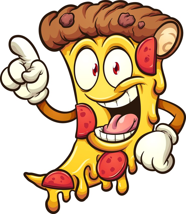 Vecteur bonne tranche de pizza au pepperoni tenant un doigt vers le haut
