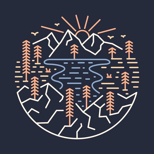 Bonne Vue Sur La Nature Avec Les Montagnes Et La Rivière Illustration Graphique Vector Art Tshirt Design