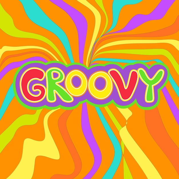 Bonnes vibrations 1970 Affiche vectorielle rétro groovy ou carte avec lettrage phrase hippie